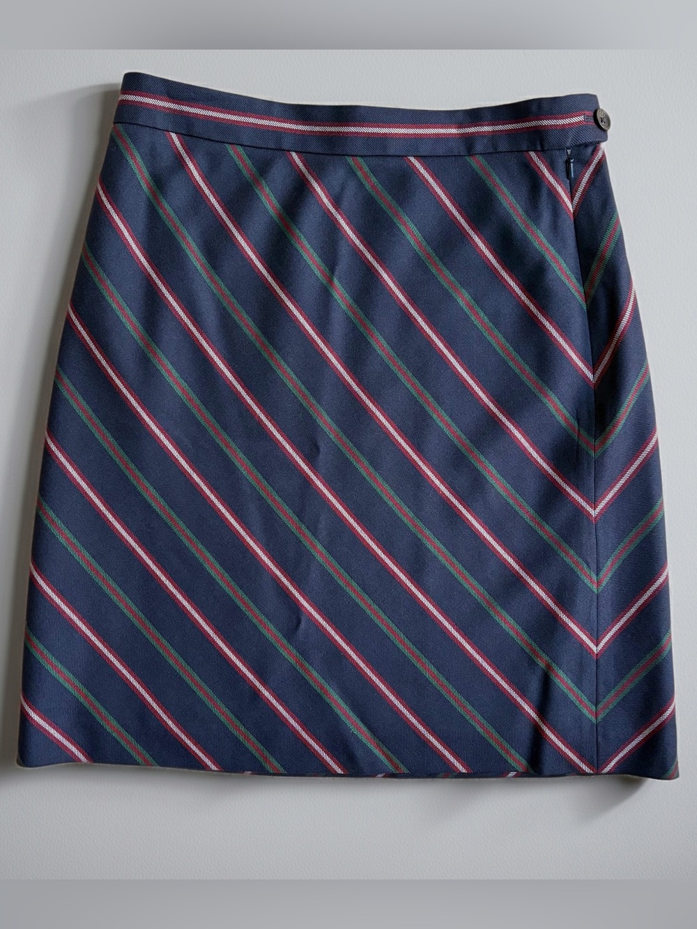 Brooks Brothers Navy Pencil Skirt with Burgundy and Green Stripes SZ 8